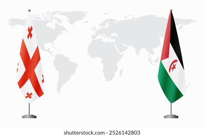 Banderas de Georgia y la República Árabe Saharaui Democrática para la reunión oficial con el fondo del mapa mundial.