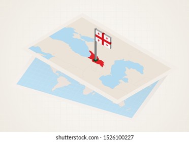 Georgia selected on map with isometric flag of Georgia. Vector paper map.