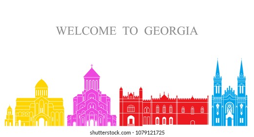 Georgia set. Isolated Georgia architecture on white background