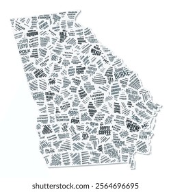 Georgia shape text cloud. State border with shadow on white background. Georgia with counties division in vintage gazette style. Creative vector illustration.