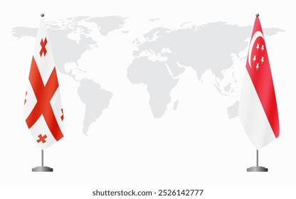 Banderas de Georgia y Singapur para reunión oficial con antecedentes del mapa mundial.