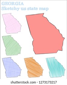 Georgia sketchy us state. Fabulous hand drawn us state. Interesting childish style Georgia vector illustration.