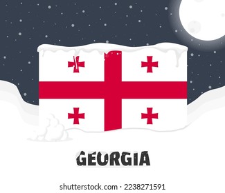 Georgia snowy weather concept, cold weather and snowfall, Georgia weather forecast winter banner idea, snow cap on flag with snowballs and moon, blizzard and adverse weather conditions