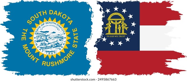 Georgia and South Dakota states grunge brush flags connection, vector