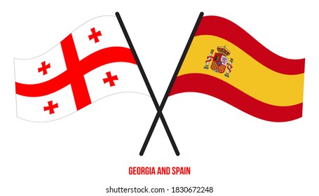 Georgia and Spain Flags Crossed And Waving Flat Style. Official Proportion. Correct Colors.