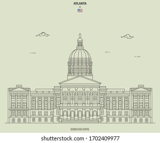 Georgia State Capitol in Atlanta, USA. Landmark icon in linear style