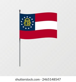 Georgia state flag on flagpole. Vector illustration.