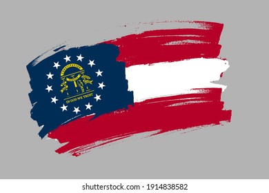 The Georgia state flag, USA. American state  banner brush concept. Horizontal vector Illustration isolated on white background.  