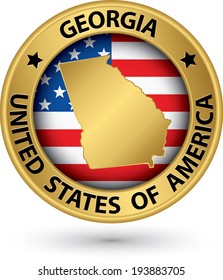 Georgia state gold label with state map, vector illustration