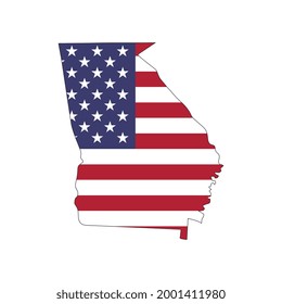 Georgia state map with American national flag on white background
