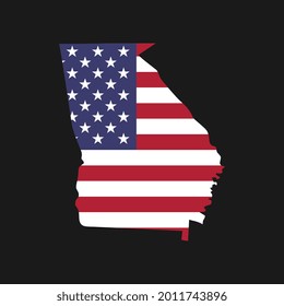 Georgia state map with American national flag on black background