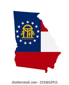 Georgia State Map Flag With Coat Of Arms Vector Silhouette Illustration. United States Of America Georgia. USA, American National Symbol Of Pride And Patriotism. Vote Election Campaign Banner.