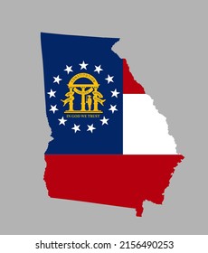 Georgia State Map Flag With Coat Of Arms Vector Silhouette Illustration. United States Of America Georgia. USA, American National Symbol Of Pride And Patriotism. Vote Election Campaign Banner.