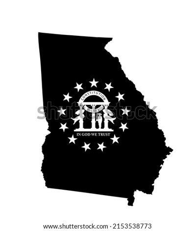 Georgia state map flag with coat of arms vector silhouette illustration. United States of America Georgia. USA, American national symbol of pride and patriotism. Vote election campaign banner.