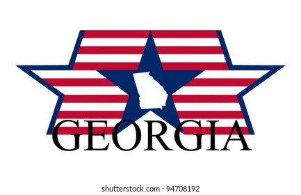 Georgia state map, flag and name.
