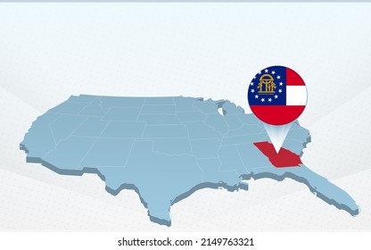 Georgia state map on United States of America map in perspective. Vector presentation.