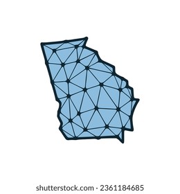 Mapa de imagen poligonal del estado de Georgia hecho de líneas y puntos, aislados en fondo blanco. Diseño de políticas bajas en el estado de los Estados Unidos