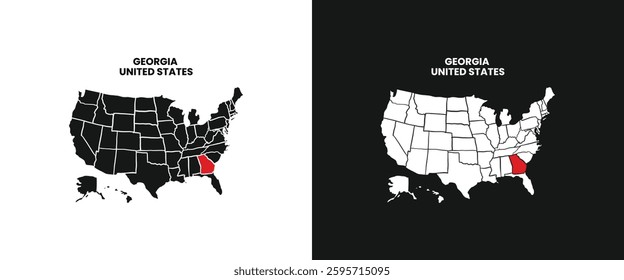 georgia state map. georgia map with red mark on america map. vector illustration of georgia state map.