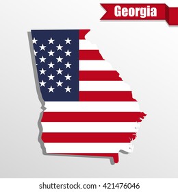 Georgia  State map with US flag inside and ribbon