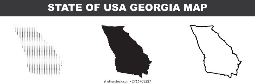 Mapa do estado da Geórgia nos EUA com diferentes estilos e designs para o estado de informação geográfica localizado na região sudeste dos Estados Unidos