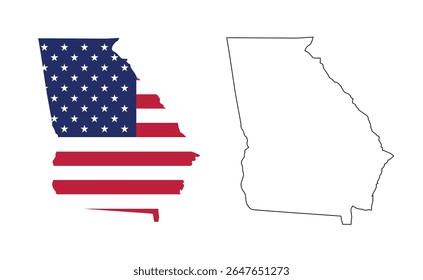 Georgia state map with USA flat design and black outline. Patriotic and educational vector perfect for presentation, learning, or design projects.