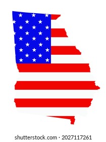 Georgia state map vector silhouette illustration. United States of America flag over Georgia map. USA, American national symbol of pride and patriotism. Vote election campaign banner.