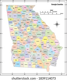 Georgia state outline administrative and political vector map in color