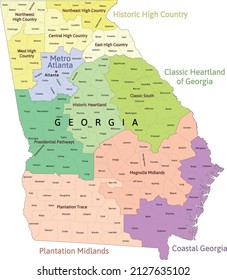 Georgia State Regions Map Counties Colored Stock Vector (Royalty Free