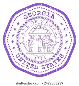 Georgia state stamp with seal, USA travel stamp, shabby postmark of Georgia, vector