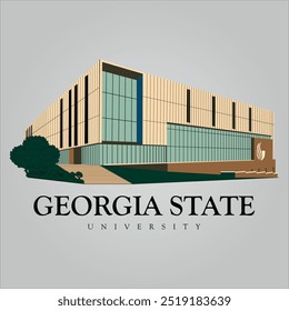 Georgia state university glass made building architecture high quality hd resolution vetor eps file for print. autêntica fonte e slogan emblema educacional. Ícone gráfico e símbolo de estudo da Geórgia