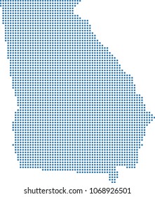 Georgia state of USA map dots vector outline illustration in blue background. Dotted map of Georgia state of United States of America. Creative pixel art map with highly detailed border 