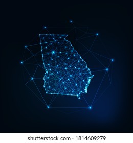 Georgia state USA map glowing silhouette outline made of stars lines dots triangles, low polygonal shapes. Communication, internet technologies concept. Wireframe futuristic vector illustration