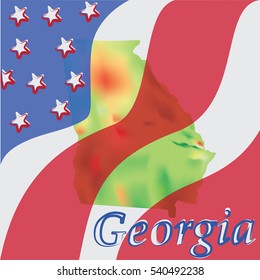 Georgia. State of the USA. Vector image. Symbols of the US and the relief in the U.S. state of Georgia. Design for poster, screen savers, presentations, website.