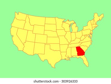 Georgia State, USA, vector map isolated on United states map. Editable blank vector map of USA.