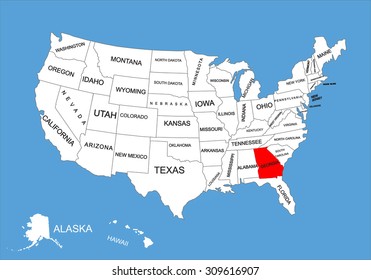 Georgia State  USA  vector map isolated United states map  Editable blank vector map USA 
