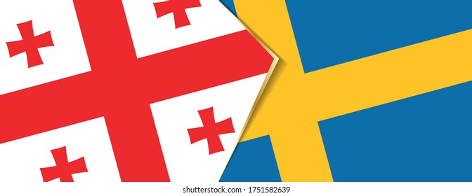 Georgia and Sweden flags, two vector flags symbol of relationship or confrontation.