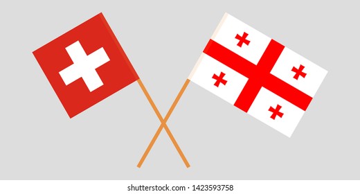 Georgia and Switzerland. Crossed Georgian and Swiss flags