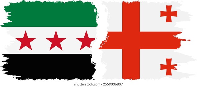 Georgia and Syrian Revolution grunge flags connection, vector