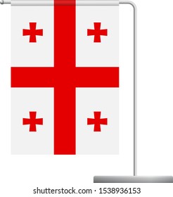 Georgia table flag. Metal flagpole. National flag of Georgia vector illustration
