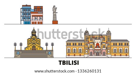 Georgia, Tbilisi flat landmarks vector illustration. Georgia, Tbilisi line city with famous travel sights, skyline, design. 