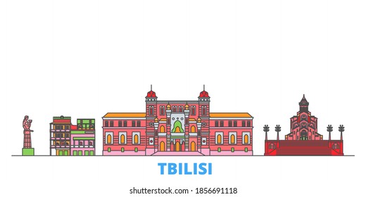 Georgia, Tbilisi line cityscape, flat vector. Travel city landmark, oultine illustration, line world icons