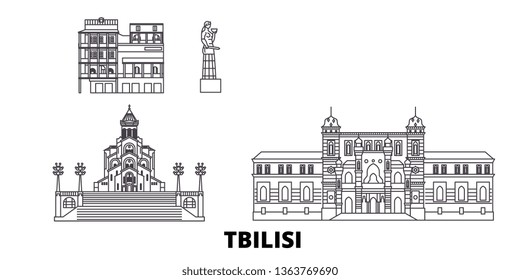 Georgia, Tbilisi line travel skyline set. Georgia, Tbilisi outline city vector illustration, symbol, travel sights, landmarks.