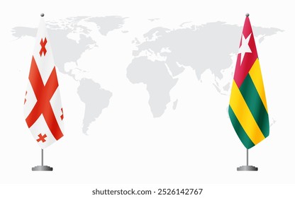Georgia and Togo flags for official meeting against background of world map.