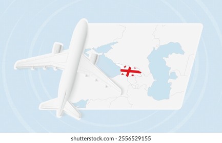 Georgia Travel Illustration with Plane and National Flag. Ideal for travel agencies, promotional materials, or geographic content related to Georgia.