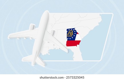 Georgia Travel Illustration with Plane and National Flag. Ideal for travel agencies, promotional materials, or geographic content related to Georgia.