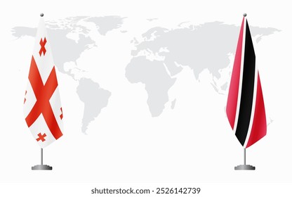 Banderas de Georgia y Trinidad y Tobago para reunión oficial con antecedentes del mapa mundial.