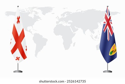 Georgia and Turks and Caicos flags for official meeting against background of world map.