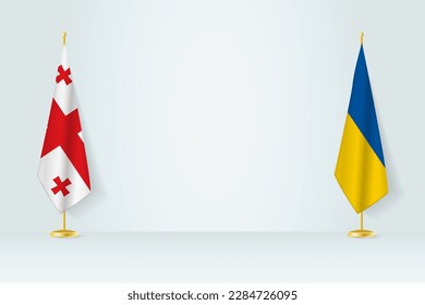 Georgia and Ukraine flag on indoor flagpole, meeting concept between Ukraine and Georgia. Vector illustration.