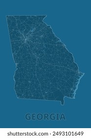 Georgia, United States artistic blueprint map poster