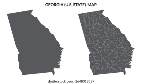 Mapa de estados da Geórgia (Estados Unidos). Mapa do estado americano da Geórgia com a cidade na cor cinza definida.